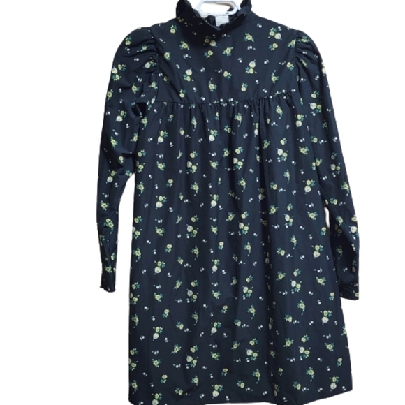 H&M floral long sleeves ruffle collar midi dress color black size medium - Picture 5 of 9